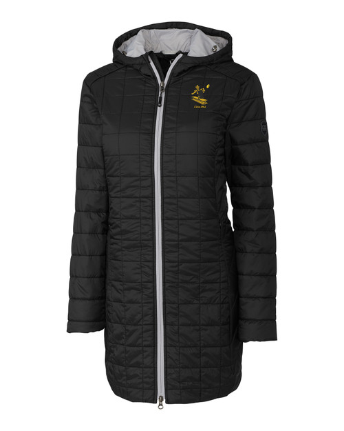 Pittsburgh Steelers Historic Cutter & Buck Rainier PrimaLoft®  Womens Eco Insulated Hooded Long Coat BL_MANN_HG 1