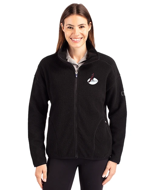 Arizona Cardinals Historic Cutter & Buck Cascade Epic Comfort Recycled Sherpa Fleece Womens Full Zip Jacket Black Front