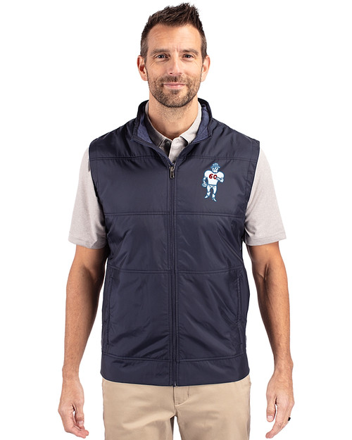 Tennessee Titans Historic Cutter & Buck Stealth Hybrid Quilted Mens Windbreaker Vest Liberty Navy Front