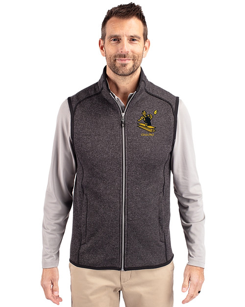 Pittsburgh Steelers Historic Cutter & Buck Mainsail Sweater-Knit Mens Full Zip Vest Charcoal Heather Front