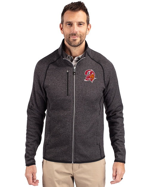 Tampa Bay Buccaneers Historic Cutter & Buck Mainsail Sweater-Knit Mens Big and Tall Full Zip Jacket Charcoal Heather Front