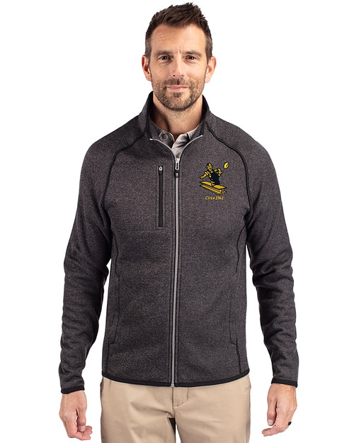 Pittsburgh Steelers Historic Cutter & Buck Mainsail Sweater-Knit Mens Big and Tall Full Zip Jacket Charcoal Heather Front