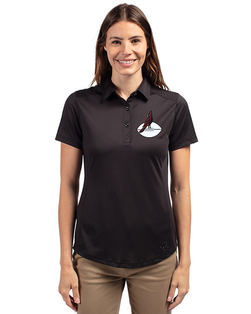 Arizona Cardinals Historic Cutter & Buck Prospect Eco Textured Stretch Recycled Womens Short Sleeve Polo Black Front