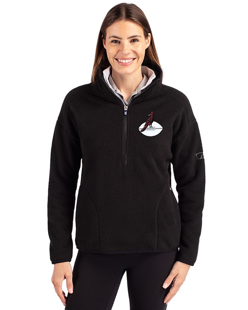 Arizona Cardinals Historic Cutter & Buck Cascade Eco Fleece Womens Pullover Jacket Black Front