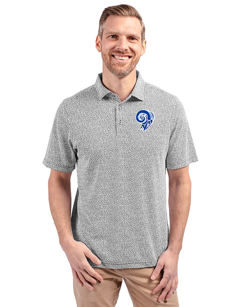 Los Angeles Rams Historic Cutter & Buck Virtue Recycled Botanical Print Featherlight Pique Mens  Polo Black Front