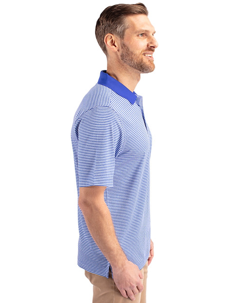New York Giants Historic Cutter & Buck Forge Tonal Stripe Stretch Mens Polo Chelan Blue Side