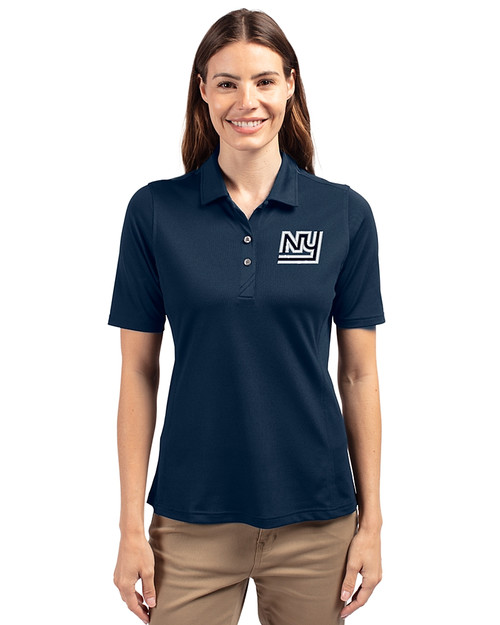 New York Giants Historic Cutter & Buck Virtue Eco Pique Recycled Womens Polo Navy Blue Front