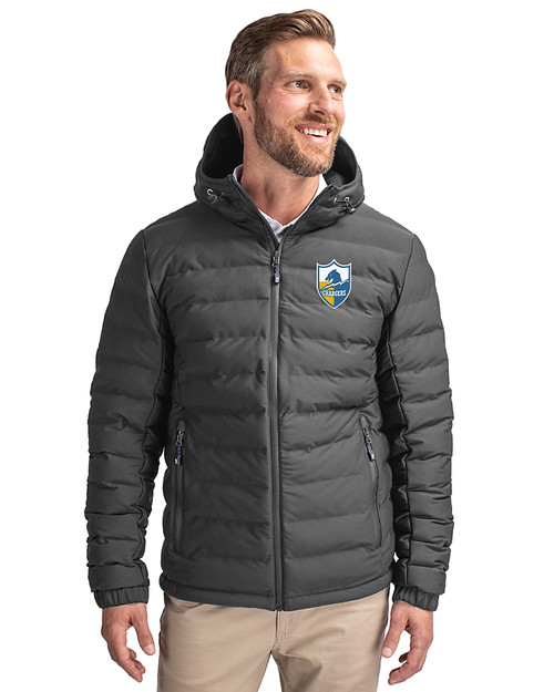 Los Angeles Chargers Historic Cutter & Buck Mission Ridge Repreve® Eco Insulated Mens Puffer Jacket Elemental Grey Front