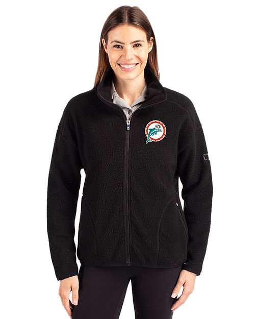 Miami Dolphins Historic Cutter & Buck Cascade Eco Fleece Womens Full Zip Jacket Black Front