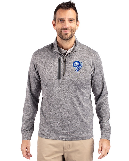 Los Angeles Rams Historic Cutter & Buck Stealth Heathered Quarter Zip Mens Pullover Elemental Grey Front