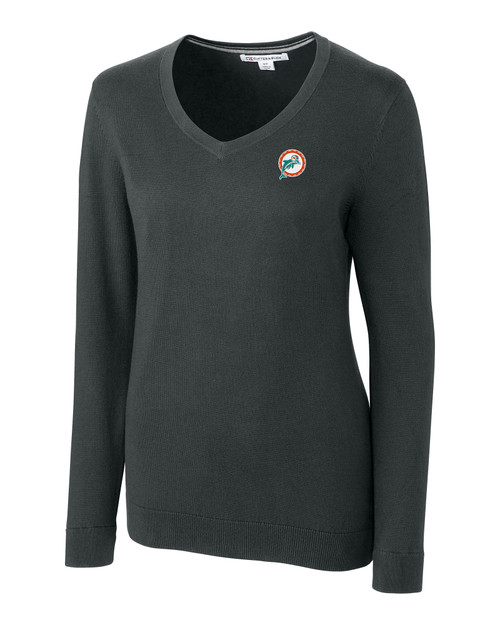 Miami Dolphins Historic Cutter & Buck Lakemont Tri-Blend Womens V-Neck Pullover Sweater CCH_MANN_HG 1