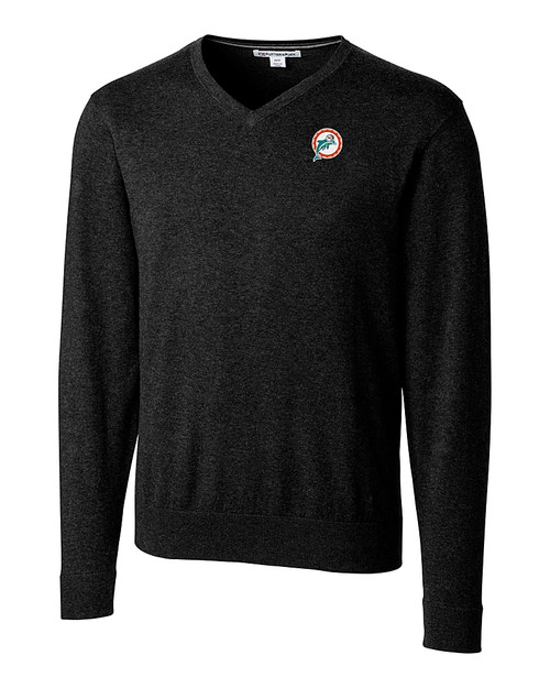 Miami Dolphins Historic Cutter & Buck Lakemont Tri-Blend Mens V-Neck Pullover Sweater Black Mannequin