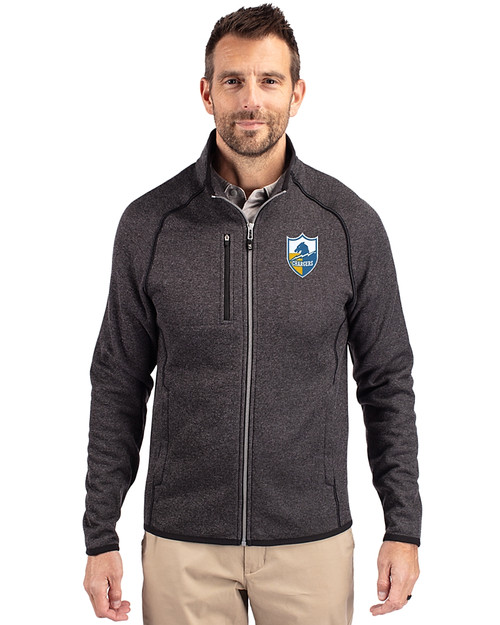 Los Angeles Chargers Historic Cutter & Buck Mainsail Sweater-Knit Mens Big and Tall Full Zip Jacket Charcoal Heather Front