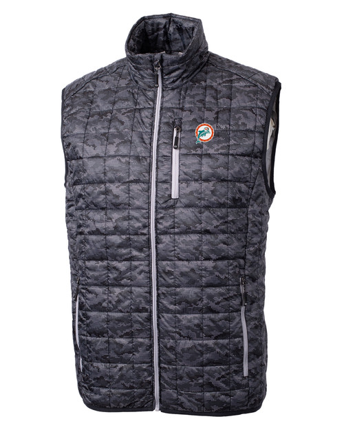 Miami Dolphins Historic Cutter & Buck Rainier PrimaLoft® Mens Eco Insulated Full Zip Printed Puffer Vest BL_MANN_HG 1