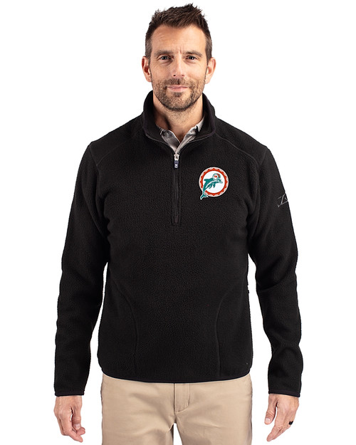 Miami Dolphins Historic Cutter & Buck Cascade Eco Sherpa Fleece Mens Big & Tall Quarter Zip Jacket Black Front