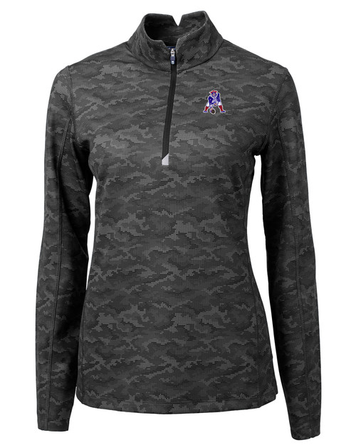 New England Patriots Historic Cutter & Buck Traverse Camo Print Stretch Quarter Zip Womens Pullover BL_MANN_HG 1