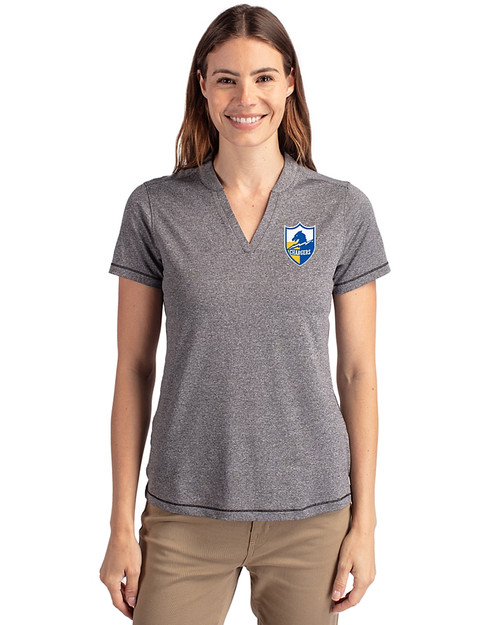 Los Angeles Chargers Historic Cutter & Buck Forge Eco Heathered Stretch Womens Blade Top Charcoal Heather Front