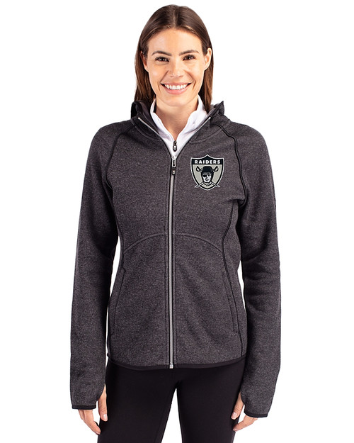Las Vegas Raiders Historic Cutter & Buck Mainsail Full Zip Hooded Womens Jacket Charcoal Heather Front