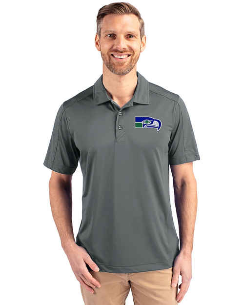 Seattle Seahawks Historic Cutter & Buck Prospect Eco Textured Stretch Recycled Mens Big & Tall Polo Elemental Grey Front