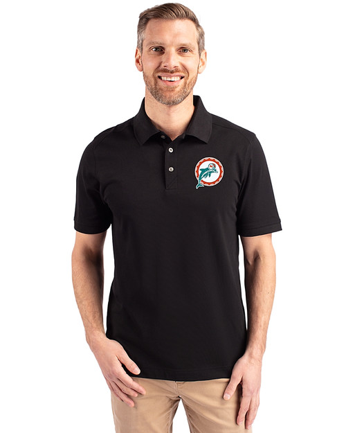 Miami Dolphins Historic Cutter & Buck Advantage Eco Tri-Blend Pique Mens Polo Black Front