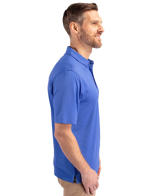 New York Giants Historic Cutter & Buck Forge Pencil Stripe Stretch Mens Polo Chelan Blue Side