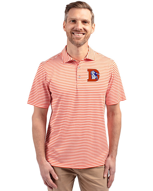 Denver Broncos Historic Cutter & Buck Virtue Eco Pique Stripe Recycled Mens Big and Tall Polo College Orange Front