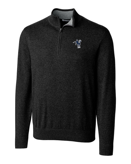 Indianapolis Colts Historic Cutter & Buck Lakemont Tri-Blend Mens Big and Tall Quarter Zip Pullover Sweater Black Mannequin