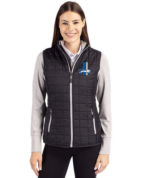 Detroit Lions Historic Cutter & Buck Rainier PrimaLoft® Womens Eco Insulated Full Zip Puffer Vest Black Front