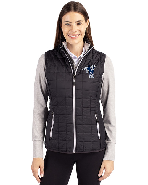 Indianapolis Colts Historic Cutter & Buck Rainier PrimaLoft® Womens Eco Insulated Full Zip Puffer Vest Black Front
