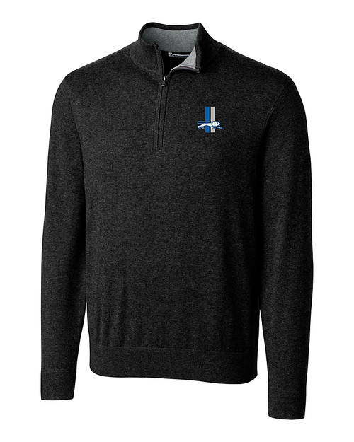 Detroit Lions Historic Cutter & Buck Lakemont Tri-Blend Mens Quarter Zip Pullover Sweater Black Mannequin
