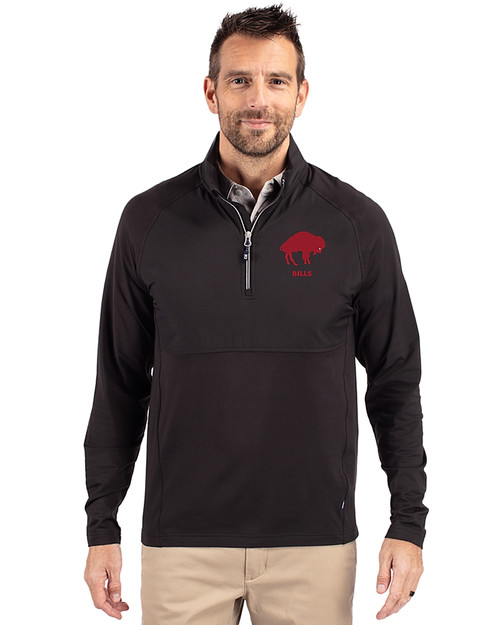 Buffalo Bills Historic Cutter & Buck Adapt Eco Knit Hybrid Recycled Mens Quarter Zip Black Front