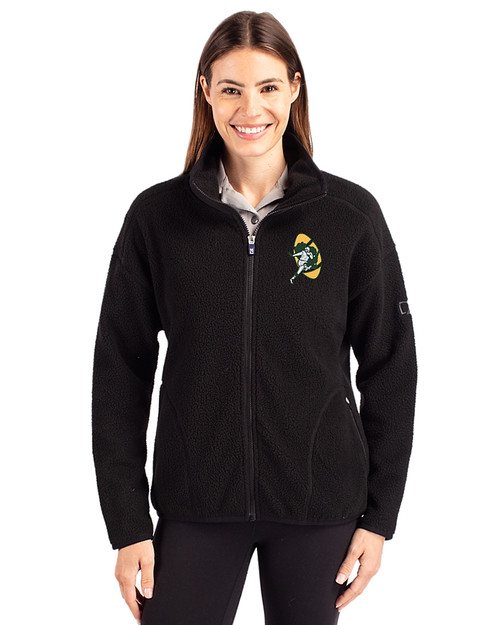 Green Bay Packers Historic Cutter & Buck Cascade Eco Fleece Womens Full Zip Jacket Black Front