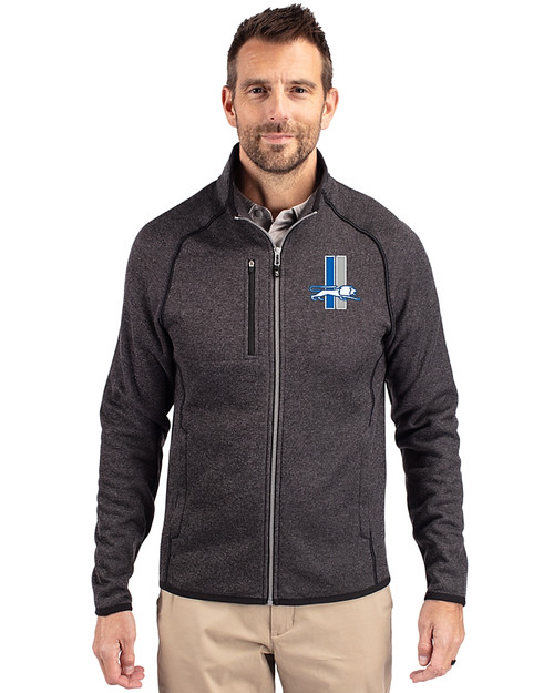 Detroit Lions Historic Cutter & Buck Mainsail Sweater-Knit Mens Full Zip Jacket Charcoal Heather Front