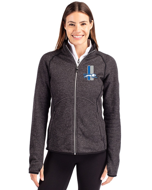 Detroit Lions Historic Cutter & Buck Mainsail Sweater-Knit Womens Full Zip Jacket Charcoal Heather Front