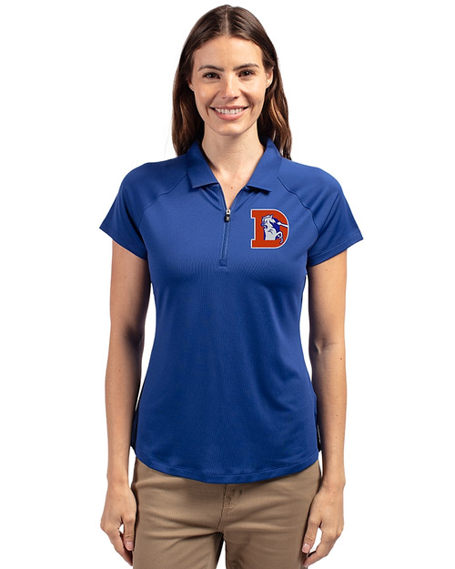 Denver Broncos Historic Cutter & Buck Forge Stretch Womens Short Sleeve Polo Tour Blue Front
