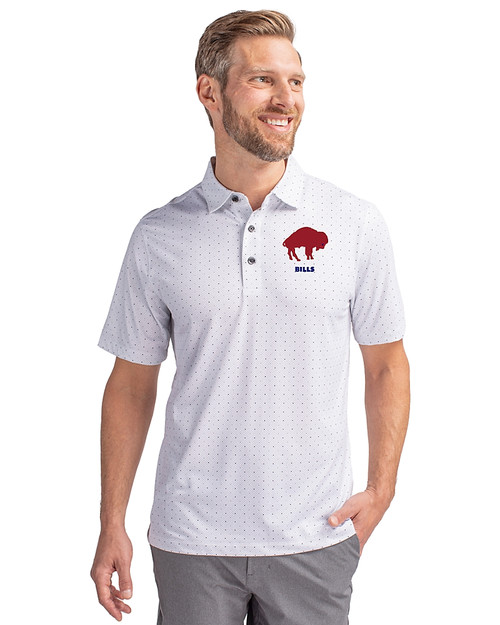 Buffalo Bills Historic Cutter & Buck Pike Double Dot Print Stretch Mens Big and Tall Polo Charcoal Front