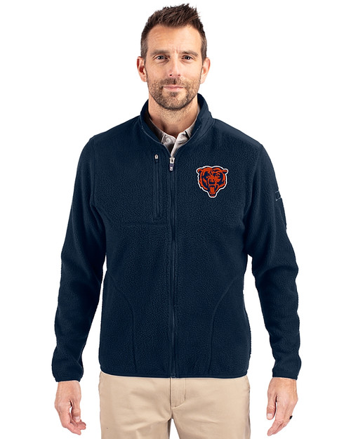 Chicago Bears Historic Cutter & Buck Cascade Eco Fleece Mens Full Zip Jacket Navy Blue Front