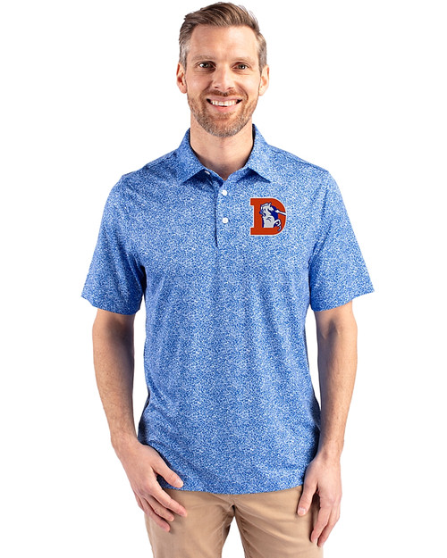 Denver Broncos Historic Cutter & Buck Pike Constellation Print Stretch Mens Polo Chelan Blue Front