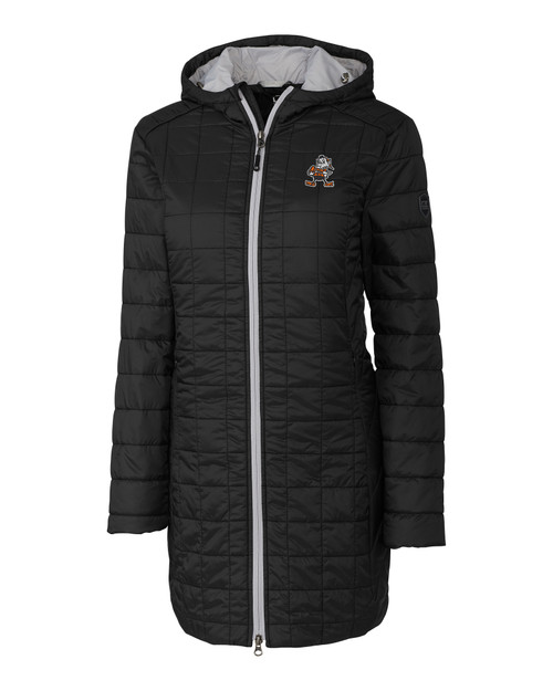 Cleveland Browns Historic Cutter & Buck Rainier PrimaLoft®  Womens Eco Insulated Hooded Long Coat BL_MANN_HG 1