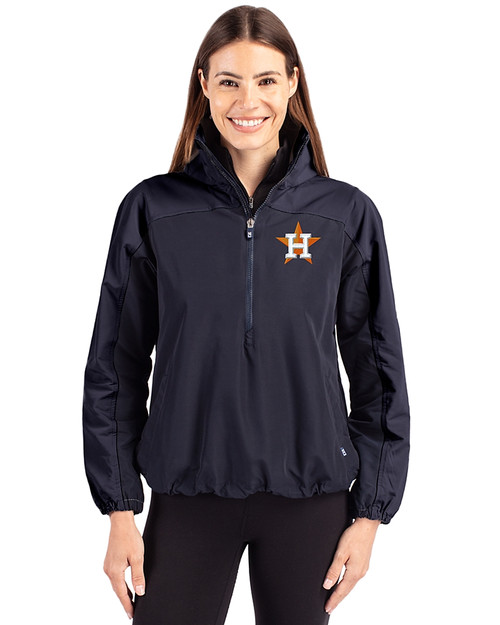 Houston Astros Cutter & Buck Charter Eco Recycled Womens Anorak Jacket Navy Blue Front