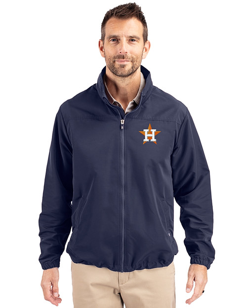 Houston Astros Cutter & Buck Charter Eco Knit Recycled Big & Tall Full-Zip Jacket Navy Blue Front