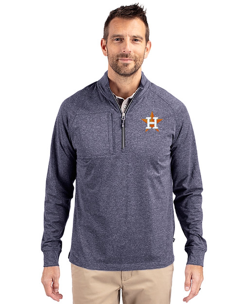Houston Astros Cutter & Buck Adapt Eco Knit Heather Mens Big & Tall Quarter Zip Pullover Navy Blue Heather Front