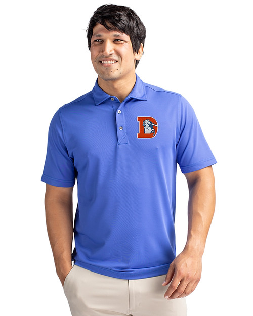 Denver Broncos Historic Cutter & Buck Virtue Eco Pique Recycled Mens Polo Chelan Blue Front