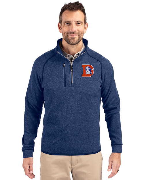 Denver Broncos Historic Cutter & Buck Mainsail Sweater-Knit Mens Half Zip Pullover Jacket TBH_PRO_HG 