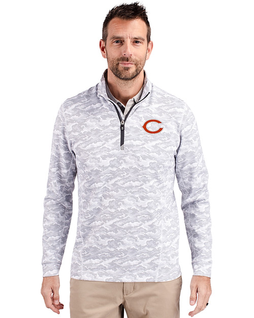 Chicago Bears Cutter & Buck Traverse Stretch Eco Camo Print Quarter Zip Mens Big and Tall Pullover Charcoal Front