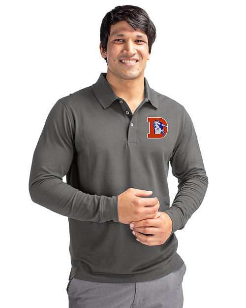 Denver Broncos Historic Cutter & Buck Advantage Eco Tri-Blend Pique Mens Long Sleeve Polo Elemental Grey Front