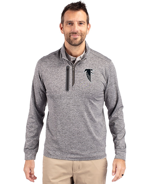 Atlanta Falcons Historic Cutter & Buck Stealth Heathered Mens Big and Tall  Quarter Zip Pullover Elemental Grey Front
