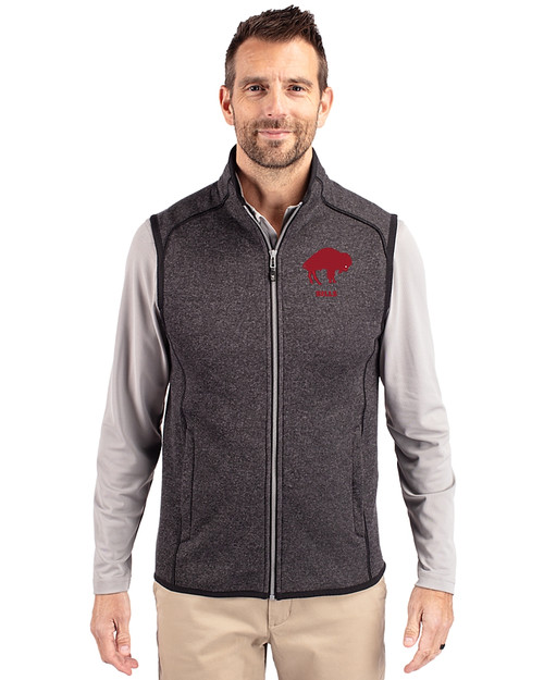 Buffalo Bills Historic Cutter & Buck Mainsail Sweater-Knit Mens Full Zip Vest Charcoal Heather Front