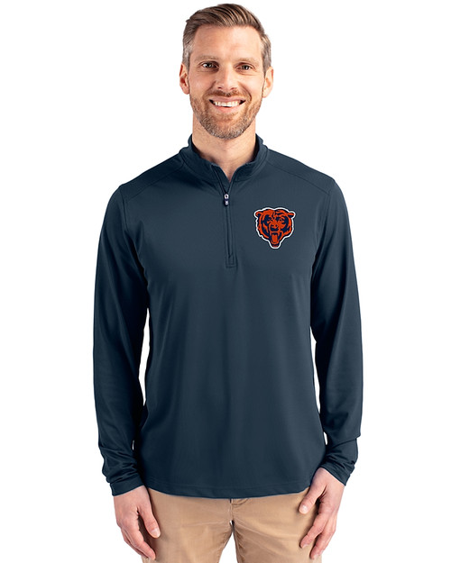 Chicago Bears Historic Cutter & Buck Virtue Eco Pique Recycled Quarter Zip Mens Big & Tall Pullover Navy Blue Front