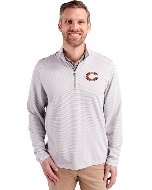 Chicago Bears - Cutter & Buck Virtue Eco Pique Micro Stripe Recycled Mens Big & Tall Quarter Zip Polished/White Front